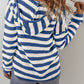 Stripe V Neck Pocketed Drawstring Hooded Sweater