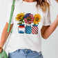 American Flag Sunflower Graphic T Shirt