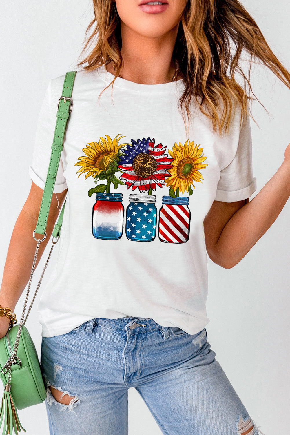 American Flag Sunflower Graphic T Shirt