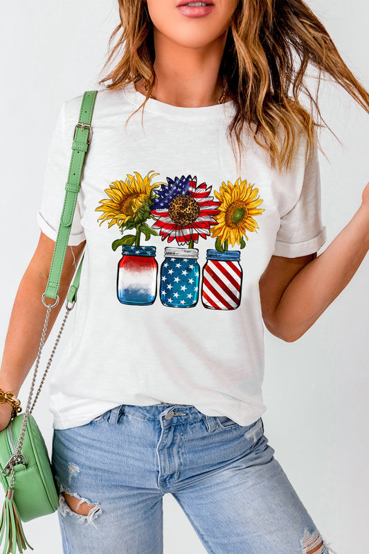 American Flag Sunflower Graphic T Shirt