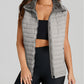 Plush Collared Quilted Zipped Puffer Vest