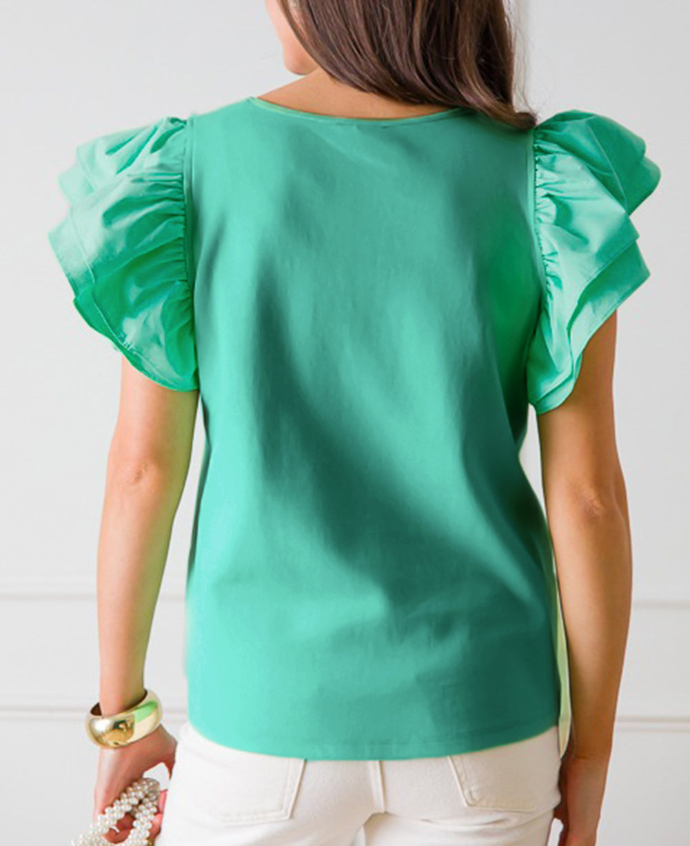 Flutter Sleeve Square Neck Top