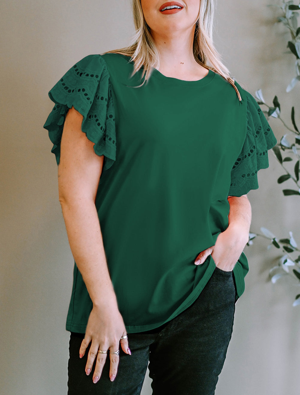 Plus Size Flutter Sleeve Top