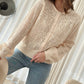 Hollowed Pattern Knit Round Neck Buttoned Cardigan