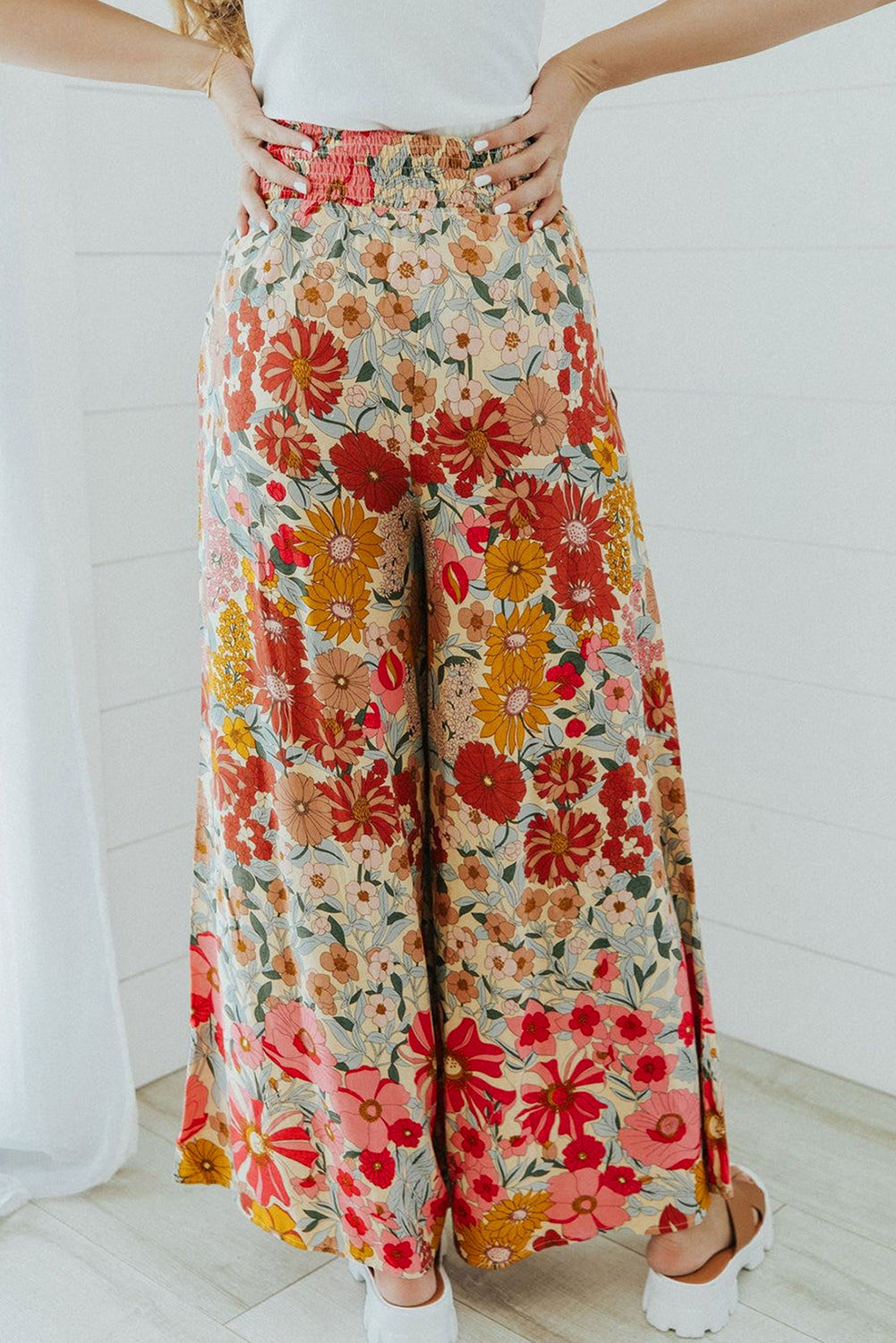 Boho Floral Smocked Waist Super Loose Pants