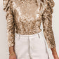 Sequin Mock Neck Bubble Sleeve Top