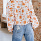 Tassel Tie V Neck Bubble Sleeve Floral Blouse