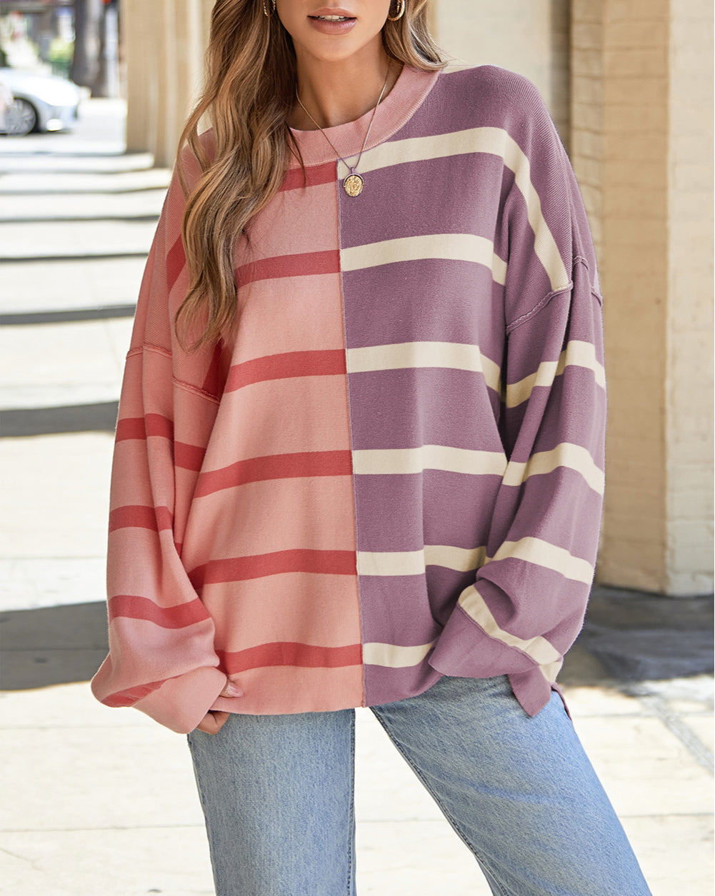 Stripe Colorblock Oversized Sweater