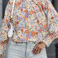 Shirred Cuffs Bubble Sleeve Floral Blouse