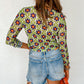 Retro Floral Print Stretchy Long Sleeve Top