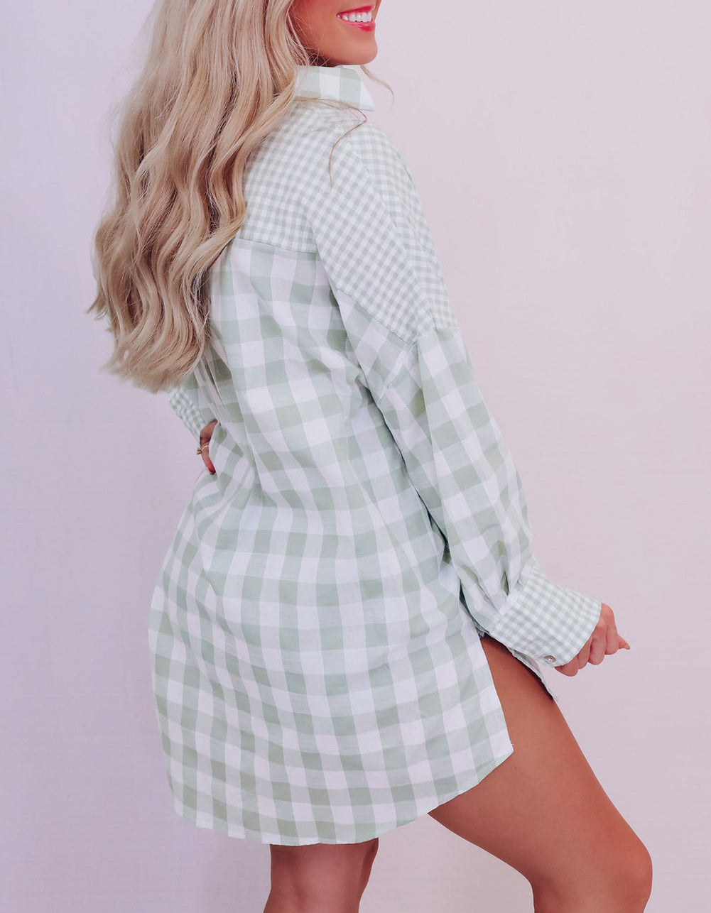 Mix Checked Patchwork Long Sleeve Shirt