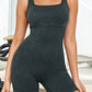 Ribbed Square Neck Padded Sports Romper