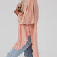 Crinkle Splicing Raw Hem High Low Oversized Blouse