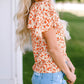 Orange Floral Tiered Flutter Sleeve Blouse