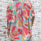 Abstract Geometry Print Half Puff Sleeve Loose Shirt