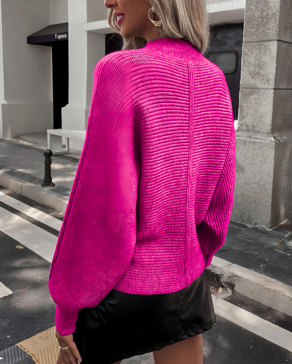 Rib Knit Batwing Sleeve Sweater