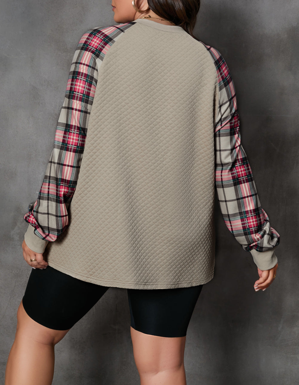 Plus Size Plaid Raglan Sleeve Crew Neck Sweatshirt