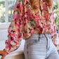 Floral Print Ruffled Stitch Buttoned Loose Fit Shirt