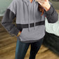 Textured Color Block Kangaroo Pocket Drop Shoulder Hoodie