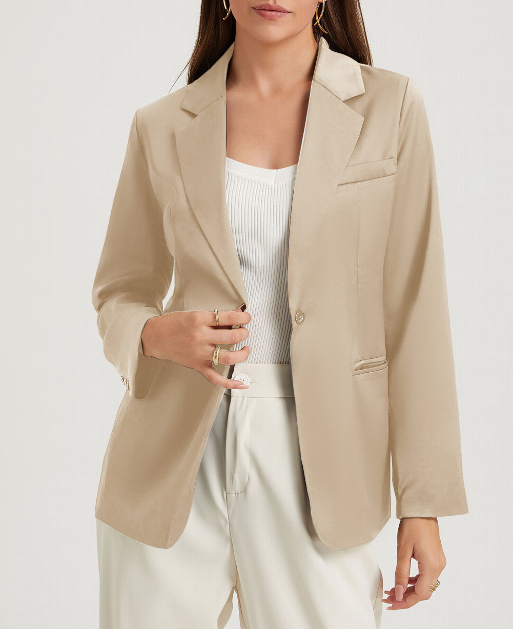 Pocketed Single Button Lapel Neck Blazer