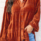 Solid Color Textured Velvet Button Up Shirt