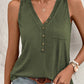 Half Button V Neck Patched Pocket Tank Top