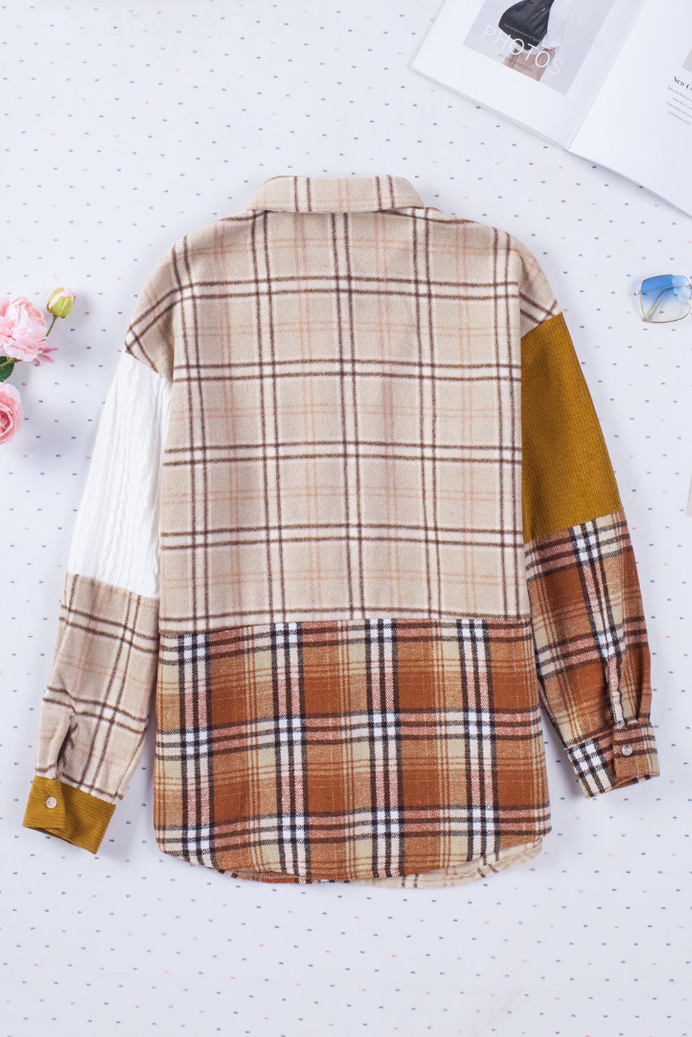 Plus Size Plaid Patchwork Button up Shacket