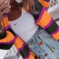 Striped Colorblock Drop Shoulder Slouchy Cardigan