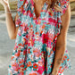 Floral Print Drawstring V Neck Ruffled Tank Top