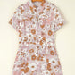 Floral Short Sleeve Collared Button Front Romper