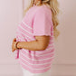 Stripe Ribbed Loose Plus T Shirt