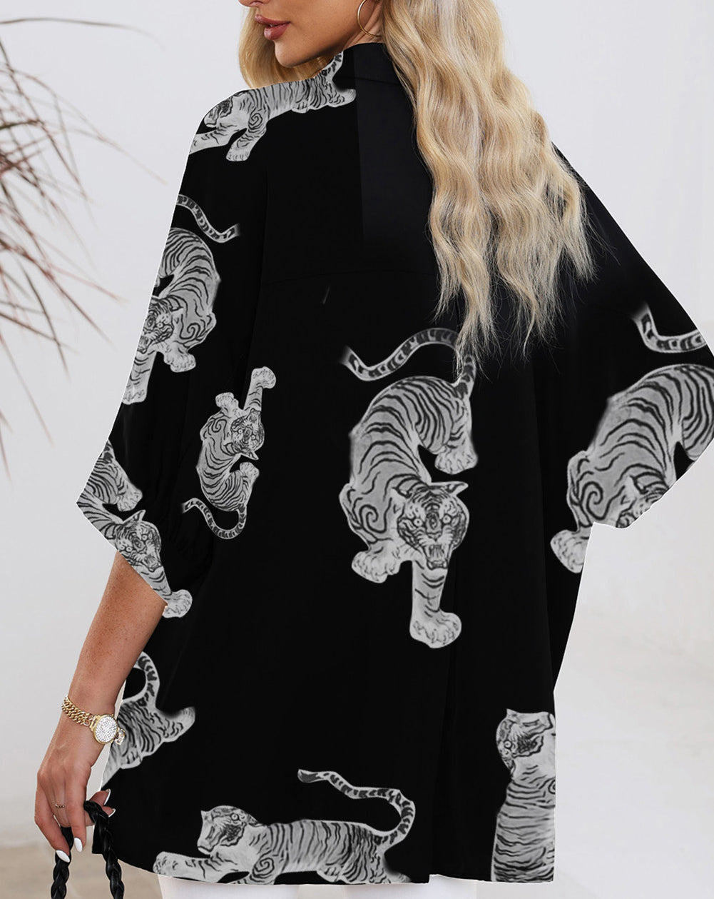 Tiger Print 3/4 Sleeve Oversized Shirt