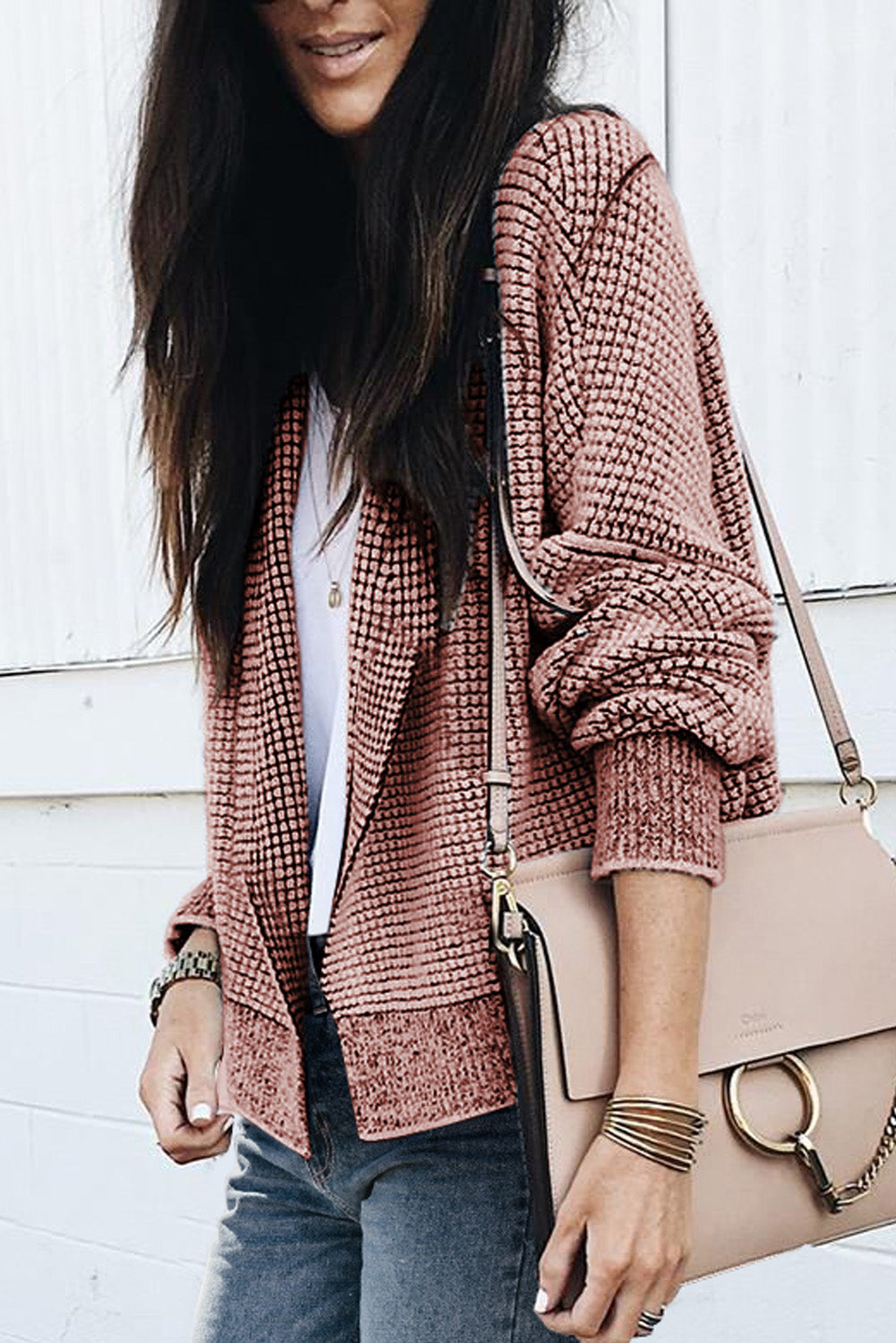 Plaid Contrast Trim Open Front Cardigan
