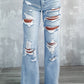 Vintage Distressed Ripped Wide Leg Jeans