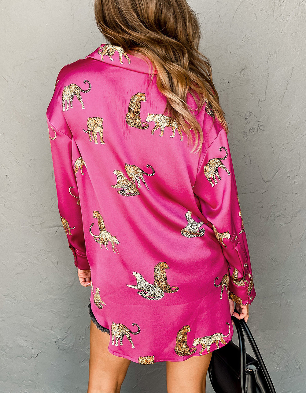 Cheetah Animal Print Button Up Satin Shirt