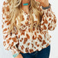 Leopard Jacquard Puff Sleeve Peplum Blouse