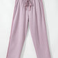 Drawstring Waist Satin Stripe Patch Straight Leg High Waist Pants