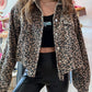 Leopard Print Corduroy Irregular Hem Buttoned Jacket