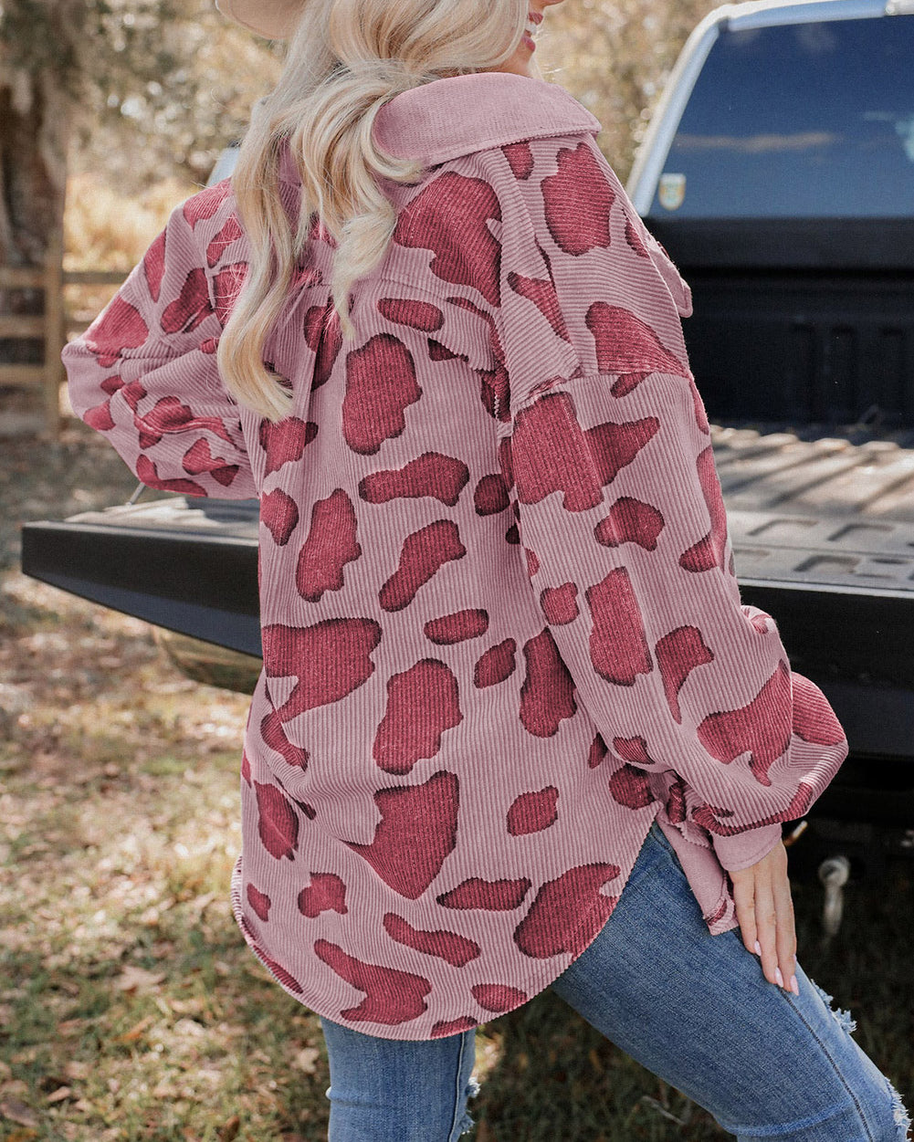 Cow Spots Printed Corduroy Shacket