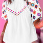 Embroidered Smocked Neck Puff Sleeve Top
