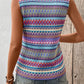 Ethnic Wavy Pattern Round Neck Sleeveless Top