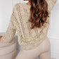 Eyelets Cable Knit Drop Shoulder Sweater