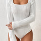 Ribbed Knit Long Sleeve Square Neck Bodysuit