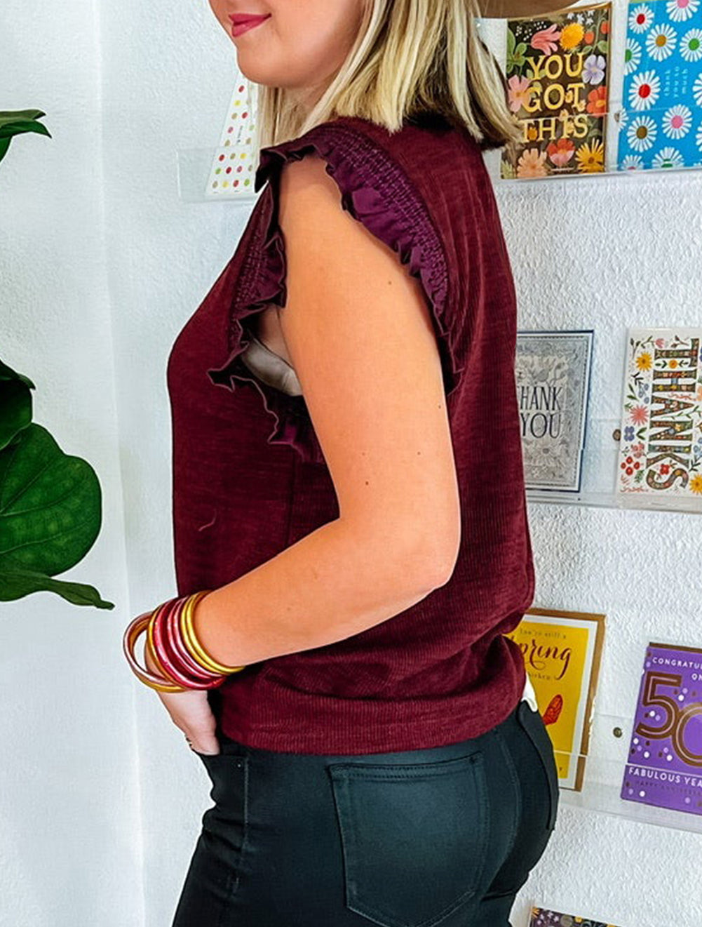 Ruffled Flutter Sleeve Frilled Neck Blouse