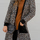 Leopard Patched Pocket Open Front Cardigan