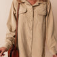 Solid Frilled Flap Pocket Button Up Corduroy Shacket