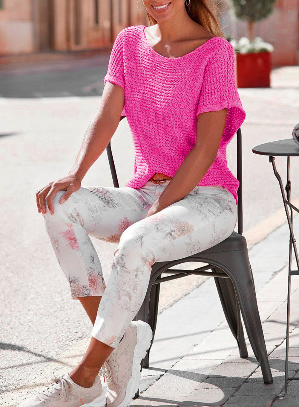 Clay Solid Loose Knit Short Dolman Sleeve Sweater