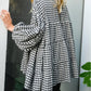Checkered Puff Sleeve Tiered Loose Babydoll Blouse