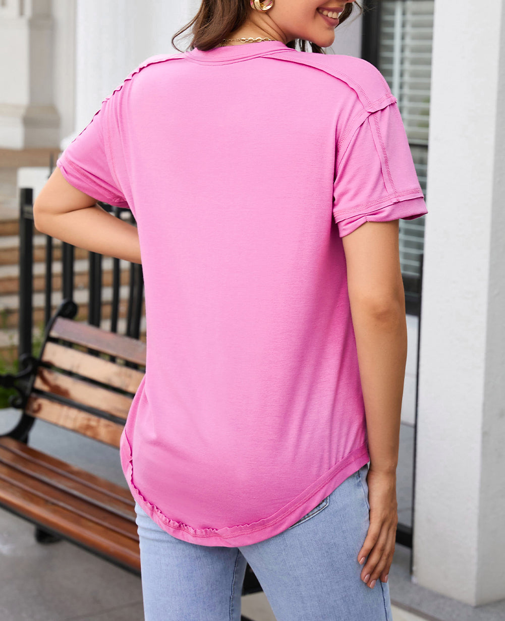 Raw Edge Button Henley Top