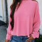 Solid Color Corded Textured Long Sleeve Top